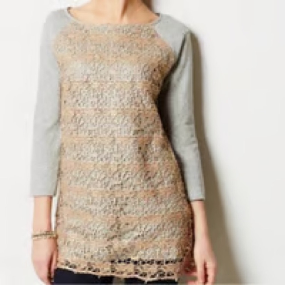 Anthropologie Dolan Le Pompe Sweatshirt Tunic Lace Cotton Jersey Size Small